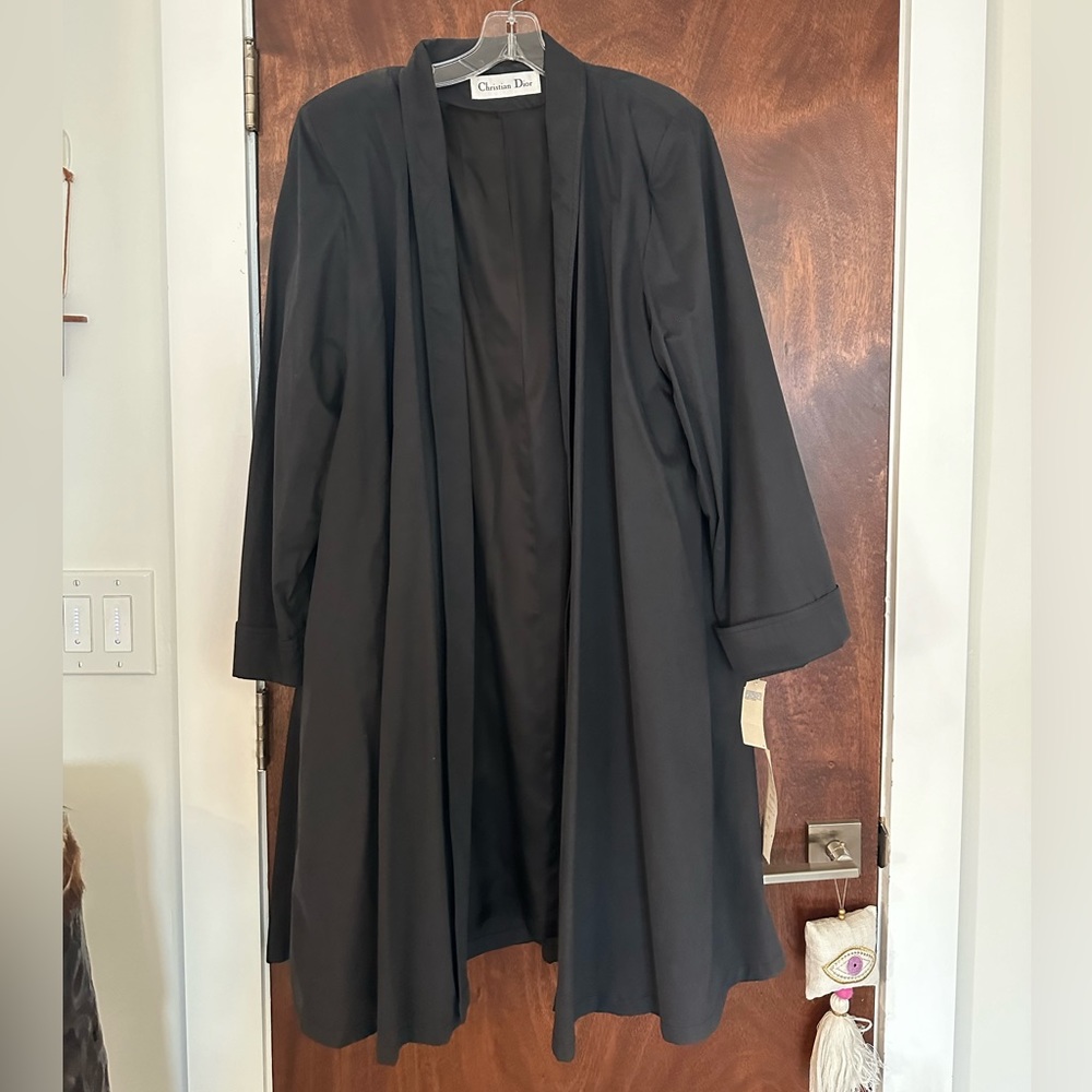 Christian Dior Vintage Black Trench w Shoulder Pads Coat Size 12